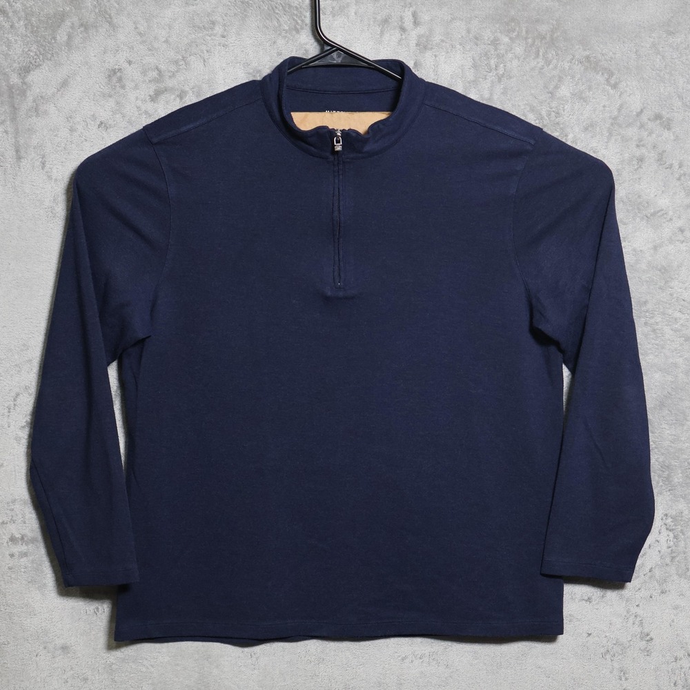 Mizzen+Main Sweater Mens Large Navy Blue 1/4 Zip Mock Neck Pullover Stretch